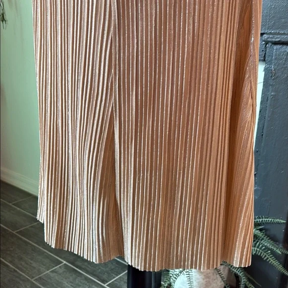 Anthropologie Rose Gold Sparkly Pleated Midi Skirt A-Line Resort Wear - Picture 3 of 6